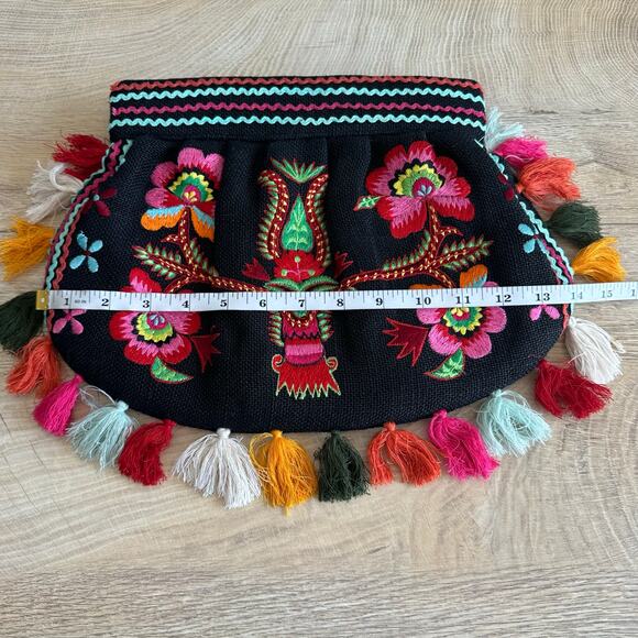 Moyna Embroidered Floral Colorful Clutch Black - Picture 8 of 9